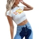 thumbnail image 4 of VISgogo Camiseta Femenina, Patrones de Flores de Letras Cuello Redondo Manga Corta Tops Cortos de Punto Traje de Verano, S/M/L VISgogo  moda, 4 of 7