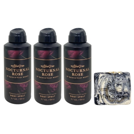 Bath & Body Works The Men's Collection Nocturnal Rose 3 Body Sprays with a Charcoal Scrub Bar Soap