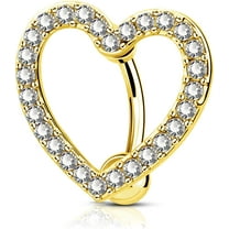 OUFER Heart Belly Button Rings Pave CZ Crystal Top Down Belly Rings 14G Surgical Steel Navel Piercing Jewelry(Yellow gold)