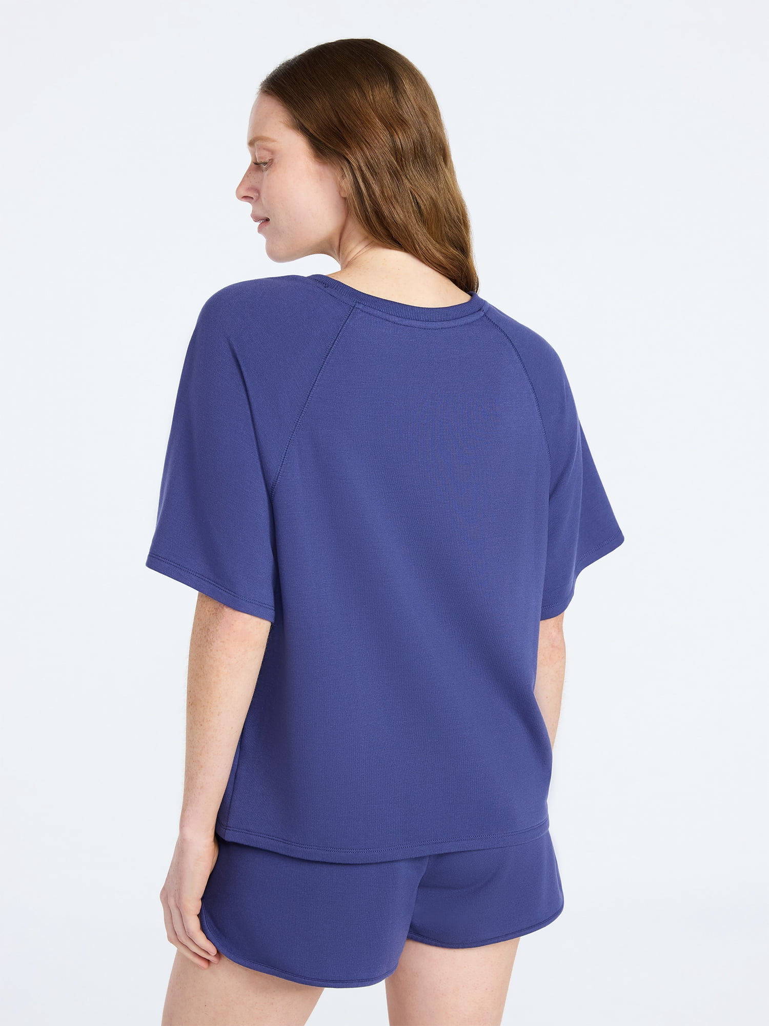 Joyspun Women's French Terry Lounge Sleep Short Sleeve Top and Shorts Set, 2-Piece, Sizes XS-3X