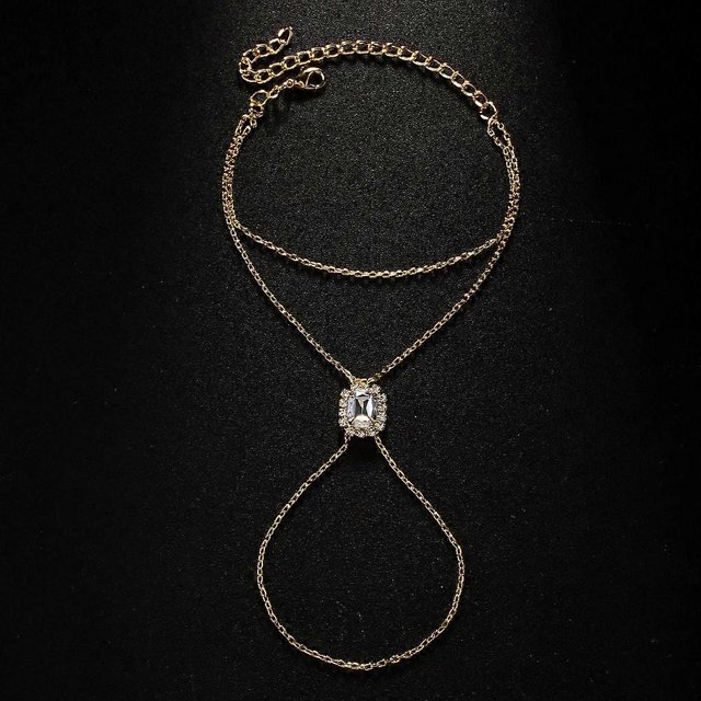 New rhinestone double-layer finger bracelet simple square geometric bracelet hand jewelry