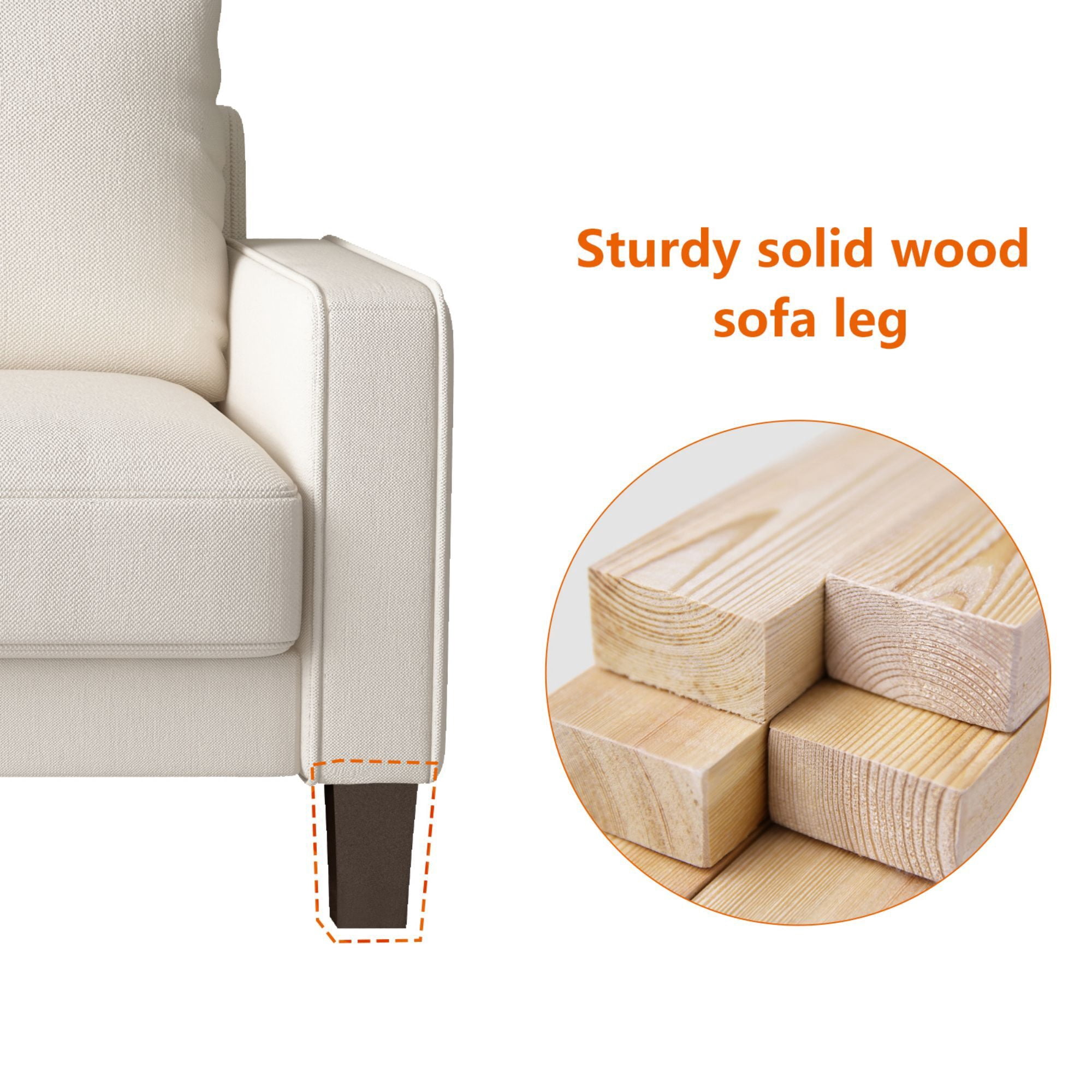DEALTOPS 53'' Modern Loveseat Sofa, Fabric Couch with Square Arms for Living Room, Beige