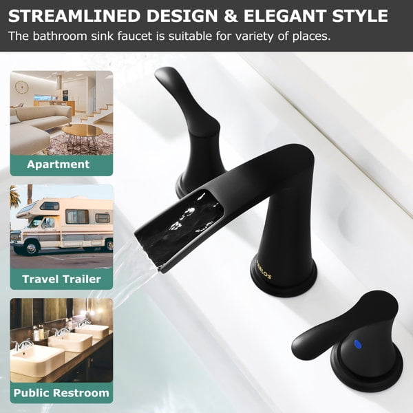 PARLOS Widespread 2-handle Waterfall Bathroom Faucet with Drain Assembly