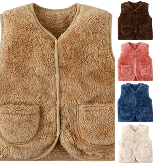 FYDUU Toddler Baby Boys Girls Vest Warm Waistcoat Jackets Soft Cute Solid Color Button Sleeveless Vest Tops for Autumn Winter 5-6 Years
