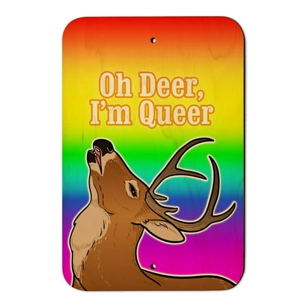 Oh Deer I'm Queer Rainbow Pride Gay Lesbian Funny Home Business Office Sign - Wood - 6