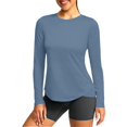 thumbnail image 3 of Women's Loose Fit Long Sleeve Round Neck Solid Color Shirts Sun Protection Comfortable Breathable UV Blocking Casual Daily Work Office | CSEONE,Blue M, 3 of 6