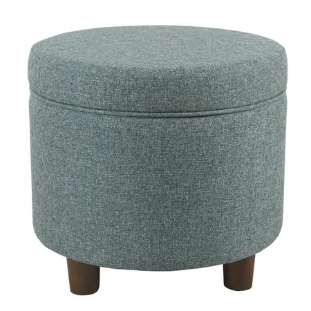 Round Storage Ottoman Teal Tweed - HomePop