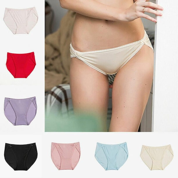 Mujeres 100% Bragas de seda Ropa interior de encaje Calzoncillos Lencería Cintura baja Sólido Sexy