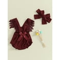 thumbnail image 4 of Yunliwuli Baby Girls Summer Lace Romper Sleeveless Ruffle Trim Bow Decorated Romper with Headband, 4 of 10