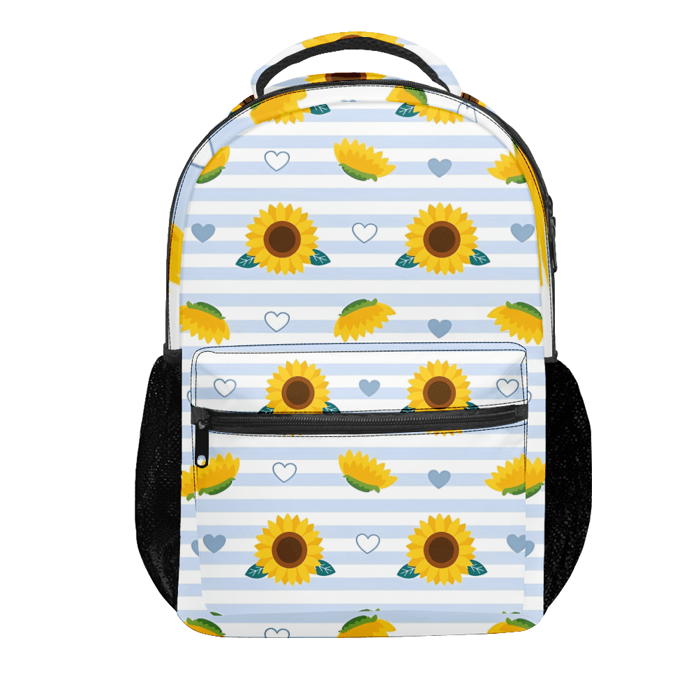 Casual Travel Backpack Sunflower Printed Bookbag For Teen Girls Boys