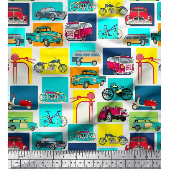 Soimoi Velvet Fabric Vehicles Patchwork Fabric Prints by Yard 58 Inch Wide