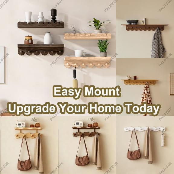 Wall Hooks, 6 Hook Wood Coat Rack Wall Mounted – Rustic Heavy Duty Coat Hooks for Hanging Towels, Coats, Hats, Keys – Decorative Bathroom Hooks for Entryway, Kitchen, Living Room by PALIFEUR