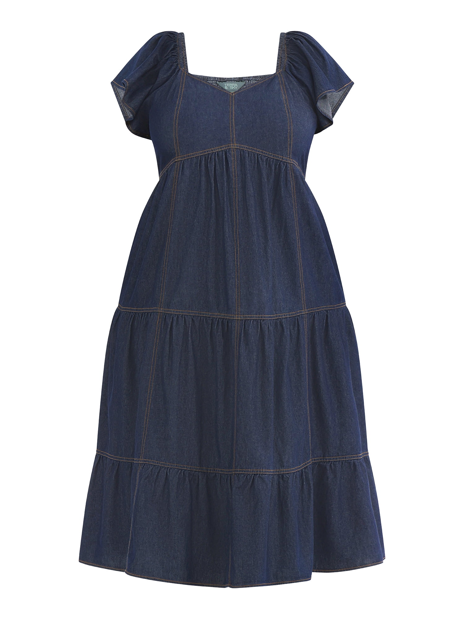 Terra & Sky Women's Plus Flutter Sleeve Midi Tiered Dress, Sizes 0X-5X