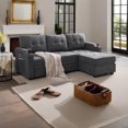JINNA 83 Inch Convertible L Shaped Sleeper Sectional Sofa Linen with