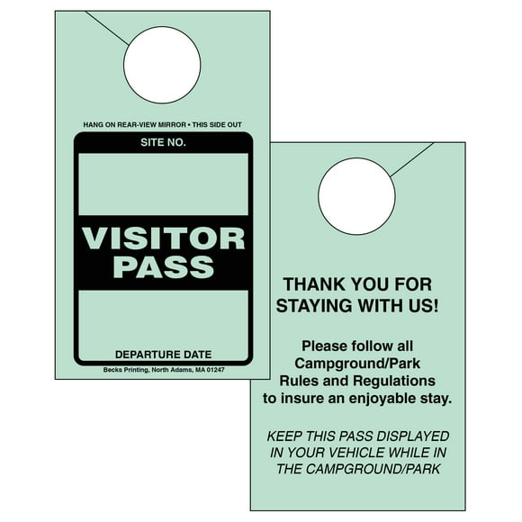 Visitor Pass Parking Permit Rearview Mirror Hang Tag for Campgrounds RV Parks Trailers Campers Site Tags (Green, 500)