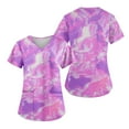 thumbnail image 2 of EHTMSAK Clearance Women Scrubs Tops with Pocket Floral Short Sleeve Nurse Uniform V Neck Tunic Pockets T Shirt Blouse Purple 4X, 2 of 6