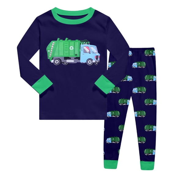 WOYY 2 Piece Outfits for Boys Truck Print Long Sleeve Top Pants Sleepwear, Sizes 2-3T
