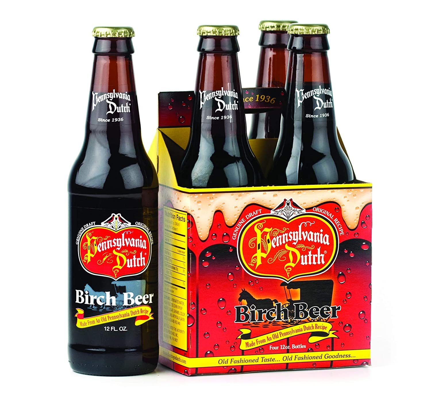 AmishTastes PA Dutch Glass Bottle Birch Beer, Protected With High-Density Foam, Favorite Amish Drink, 12 Oz. Pack of 4