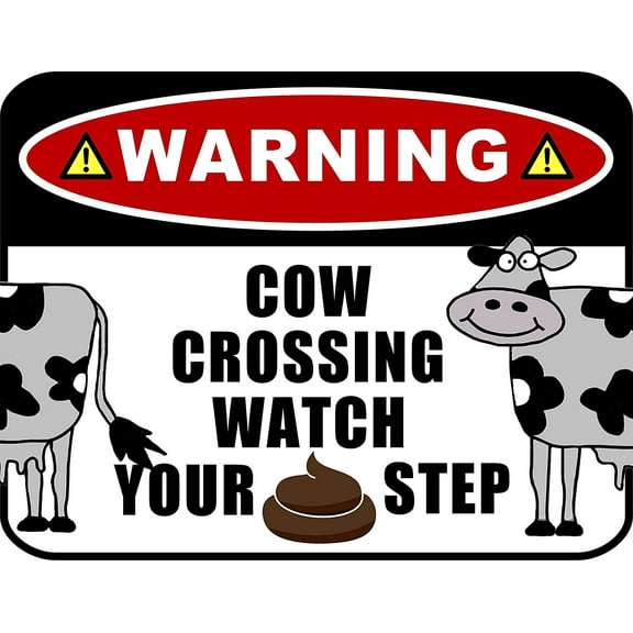 PCSCP Warning Cow Crossing Watch Your Step 11 inch by 9.5 inch Laminated Funny Sign