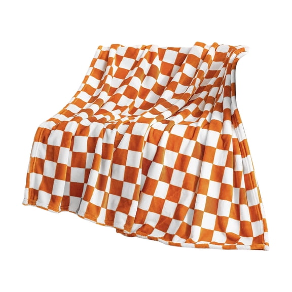 SLYNSHome Checkered Throw Blanket for Couch Soft and Cozy Fleece Flannel Blanket Checkerboard Printed Home Decor Orange 27x39 inch