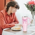 thumbnail image 5 of Pink Bow Tumbler with Handle 40oz Coquette Bowknot Tumbler with Straw and Lid Pink Stainless Steel Cup for Girl Women Friend Holiday Birthday Gift, 5 of 6
