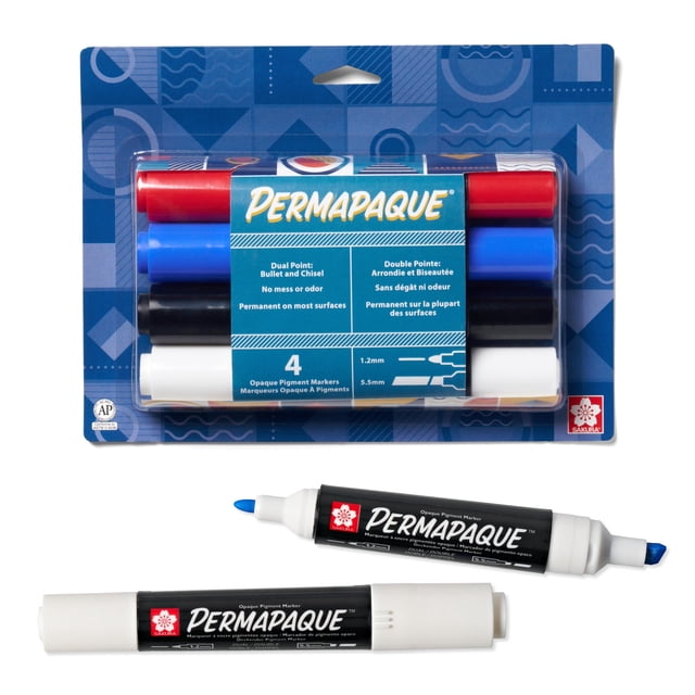 Marcadores de pintura Sakura Permapaque, doble punta, 1,2 y 5,5 mm, paquete de 4