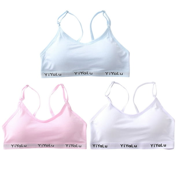 3-Pack Girls Training Bra with Removable Pads Crop Top for 8-14 Years