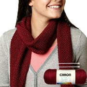 Caron Burgundy Scarf Knitting Kit, 3 Pieces