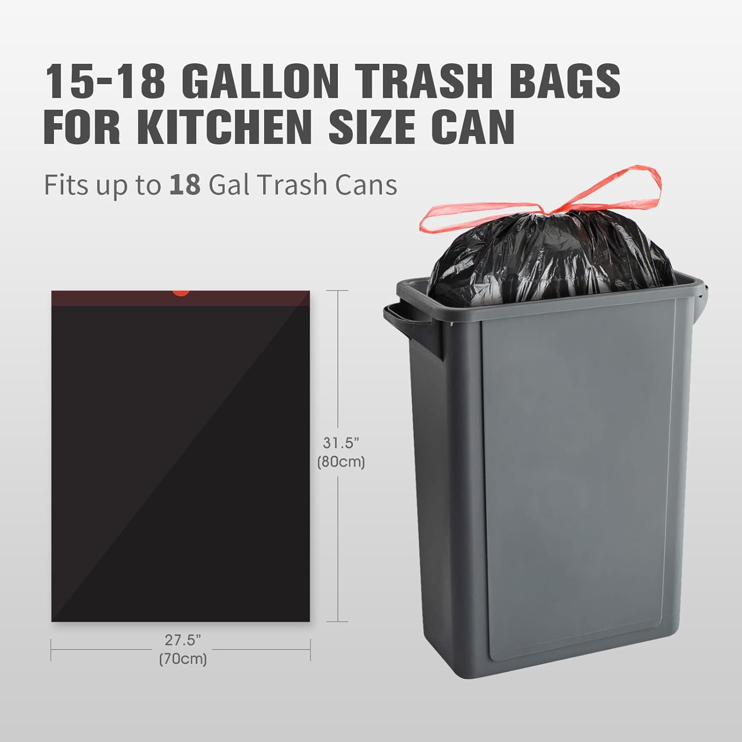 15-18 Gallon Black Trash Bags with Drawstring (102 Count) Fit 16, 17 Gal High Density Large Garbage Bags, Strong Plastic Trash Can Liners for Kitchen Lawn Commercial