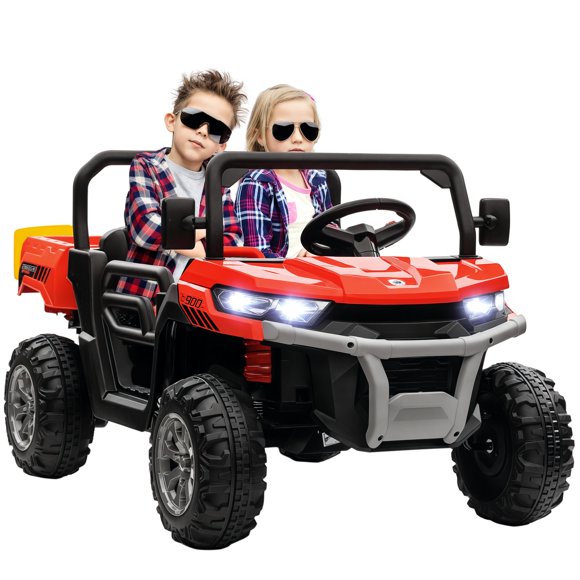 Aosom 2 Seater Ride on Car, 12V 7AH Ride on Dump Truck Kids UTV, Red