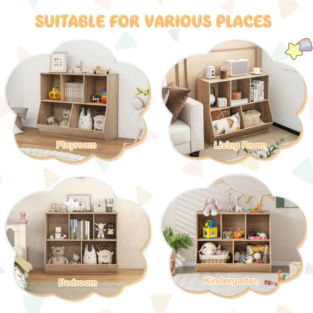 YYAo Kids Book Rack Storage Bookshelf, Toy Storage Organizer Bookshelf,5-Cube Wooden Kids Toy Storage Organizer with Anti-Tipping Kits-Natural