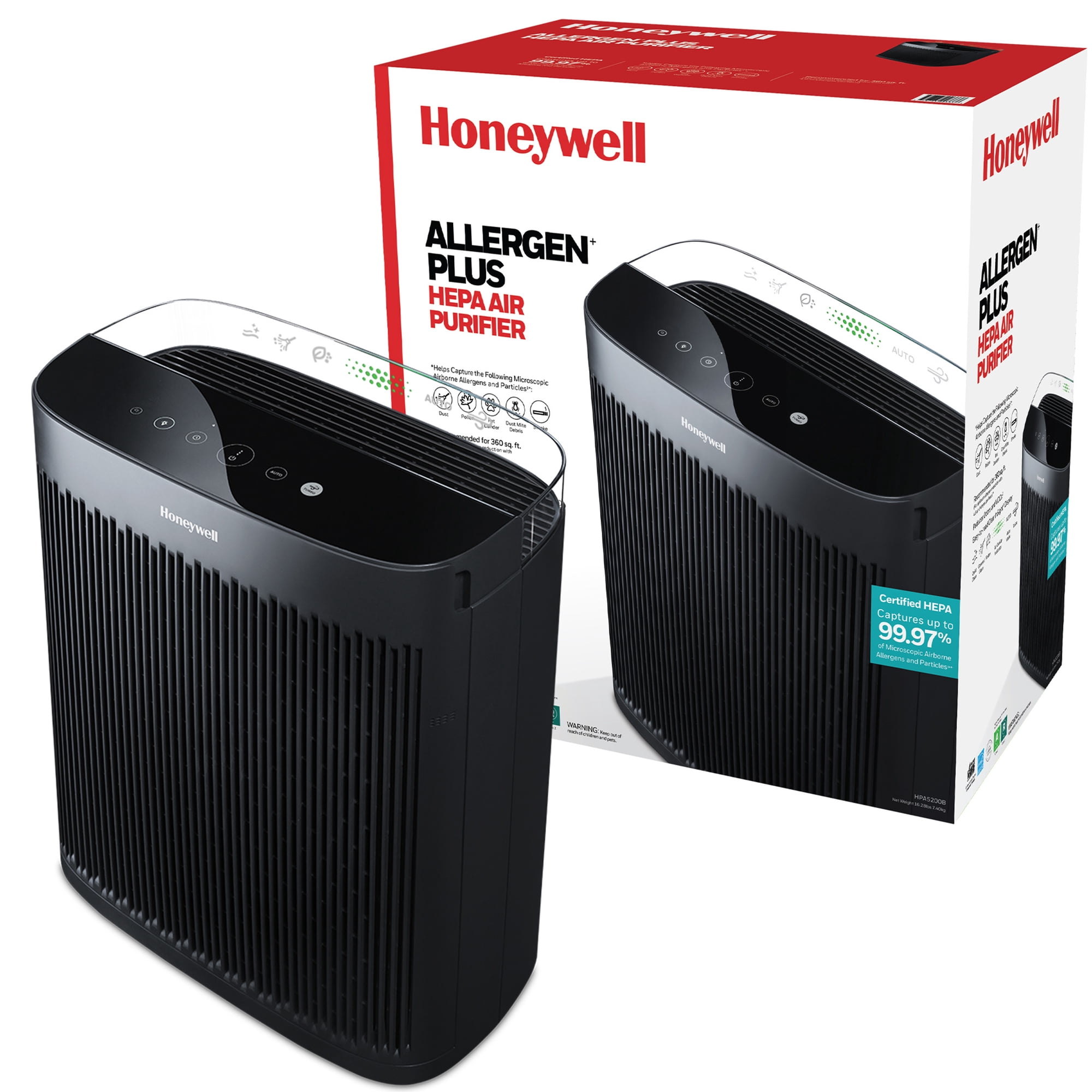Honeywell 1700 Sq ft HEPA Air Purifier for Home, Black, Smoke, Pollen, Dust Reducer