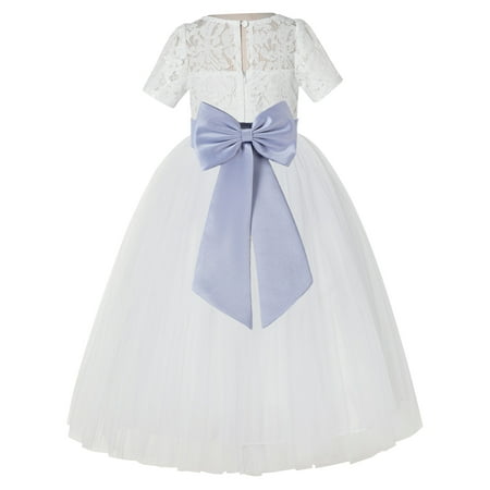 

Ivory Floral Lace Vintage Flower Girl Dresses for Wedding Pageant LG2T