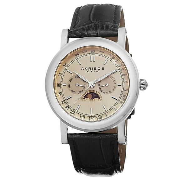 Men's Quartz Multifunction Matte Dial Leather Silver-Tone Strap Watch