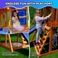 thumbnail image 5 of Sportspower™Asher Wooden Swing Set with 2 Belt Swings, Rock Climber, Roofed Play Fort, Heavy Duty Double A-Frame, Lifetime Warranty on 6ft Slide & Bonus Anchor Kit, 5 of 8