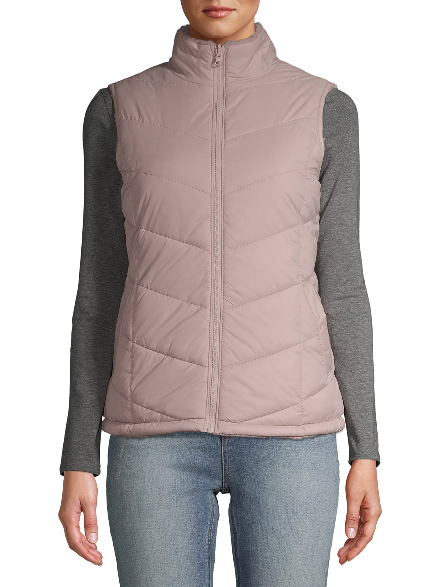 Time and Tru - Time and Tru Women's Reversible Puffer Sherpa Vest ...