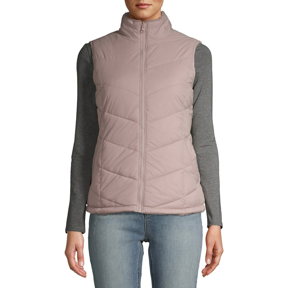 Time and Tru - Time and Tru Women's Reversible Puffer Sherpa Vest ...