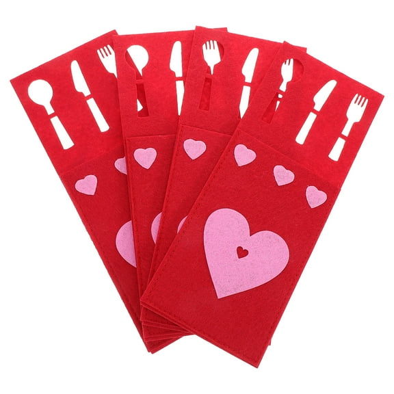 FRCOLOR 4Pcs Valentine's Day Holder Cutlery Pouch Bag for Wedding Utensil Holder and Christmas Table Dinner Decoration