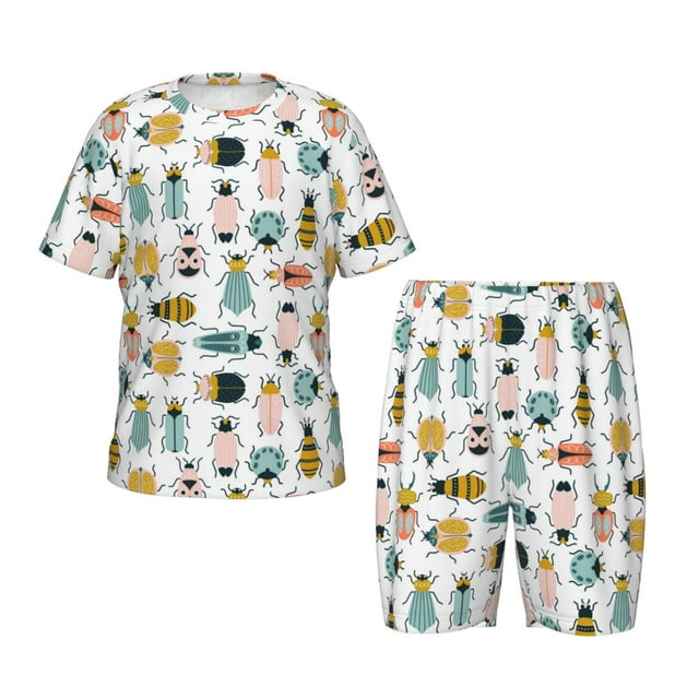 Balery Colorful Insects Conjunto de Pijama Infantil de Manga Corta con Estampado – Ropa de Dormir de Algodón Suave-Large