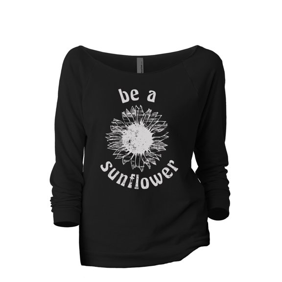 Be A Sunflower Women's Fashion Slouchy 3/4 Sleeves Raglan Lightweight Sweatshirt Black Large