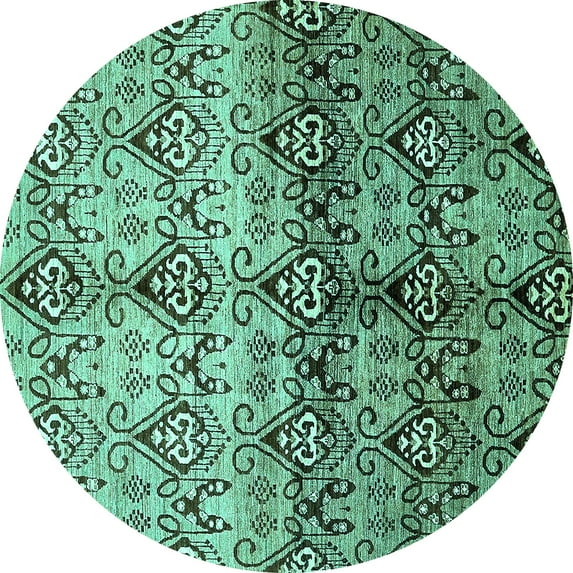 Ahgly Company Machine Washable Indoor Round Abstract Turquoise Blue Modern Area Rugs, 8' Round