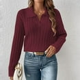thumbnail image 5 of Womens Cable Knit Sweaters Long Sleeve V Neck Sweater Tops Casual Pullover Shirts Fall Fashion Outfits Dark Red L, 5 of 7