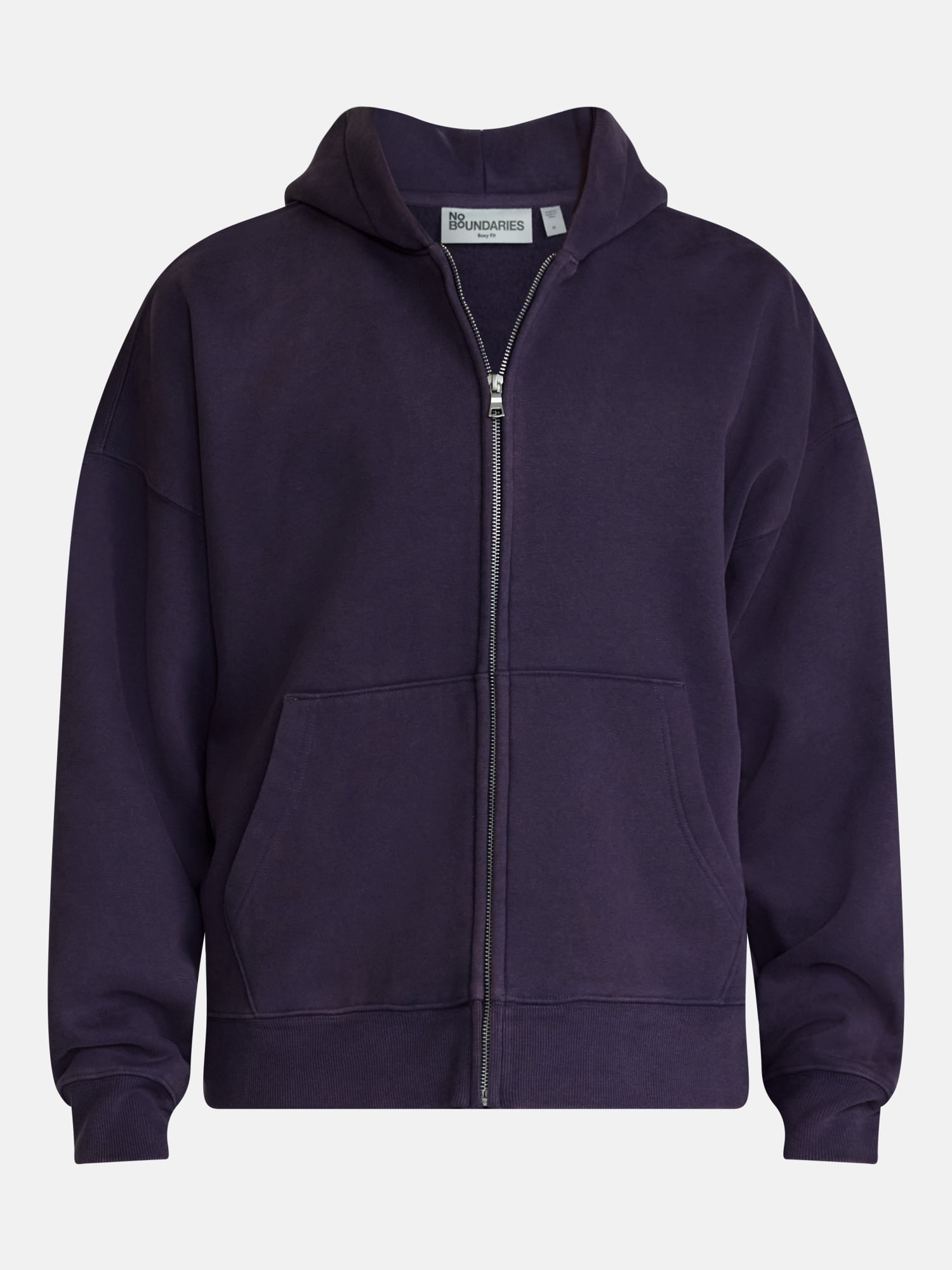 No Boundaries Boxy Fit Heavyweight Fleece Full Zip Hoodie Sweatshirt, Men's Sizes XS-3XL
