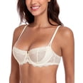 thumbnail image 4 of Exerin Women's Lace Bra Unlined Underwire Sheer Demi Balconette Bras(38DD,Nude), 4 of 6