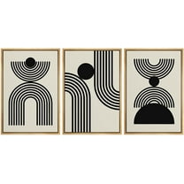 PixonSign Framed Canvas Print Wall Art Set Duotone Geometric Mid-Century Stripe Circles Abstract Shapes Illustrations Modern Art Boho Decorative for Living Room, Bedroom, Office - 24"x36"x3 NATURAL