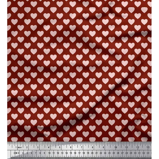 Soimoi Tissu Crêpe de Rayonne Rouge Imprimé Cœur Rose 1 Yard 46 Pouces de Large