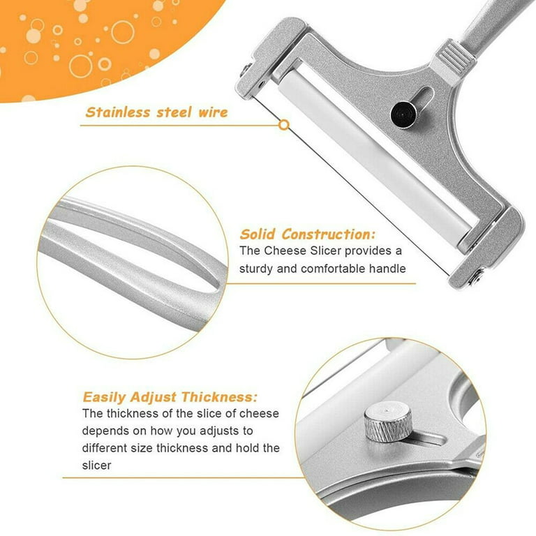 qucoqpe Adjustable Thickness Cheese Slicer - Stainless Steel Hand Held  Cheese Cutter for Cheddar, Gruyere, Raclette, Mozzarella Cheese Block,  Adjustable Cheese Shaver, Cheese Curler (Silver) 