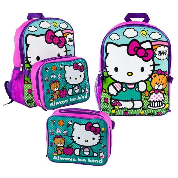 Hello Kitty & Always Be Kind 16 inches Backpack With Matching Lunch Bag Set- 92671