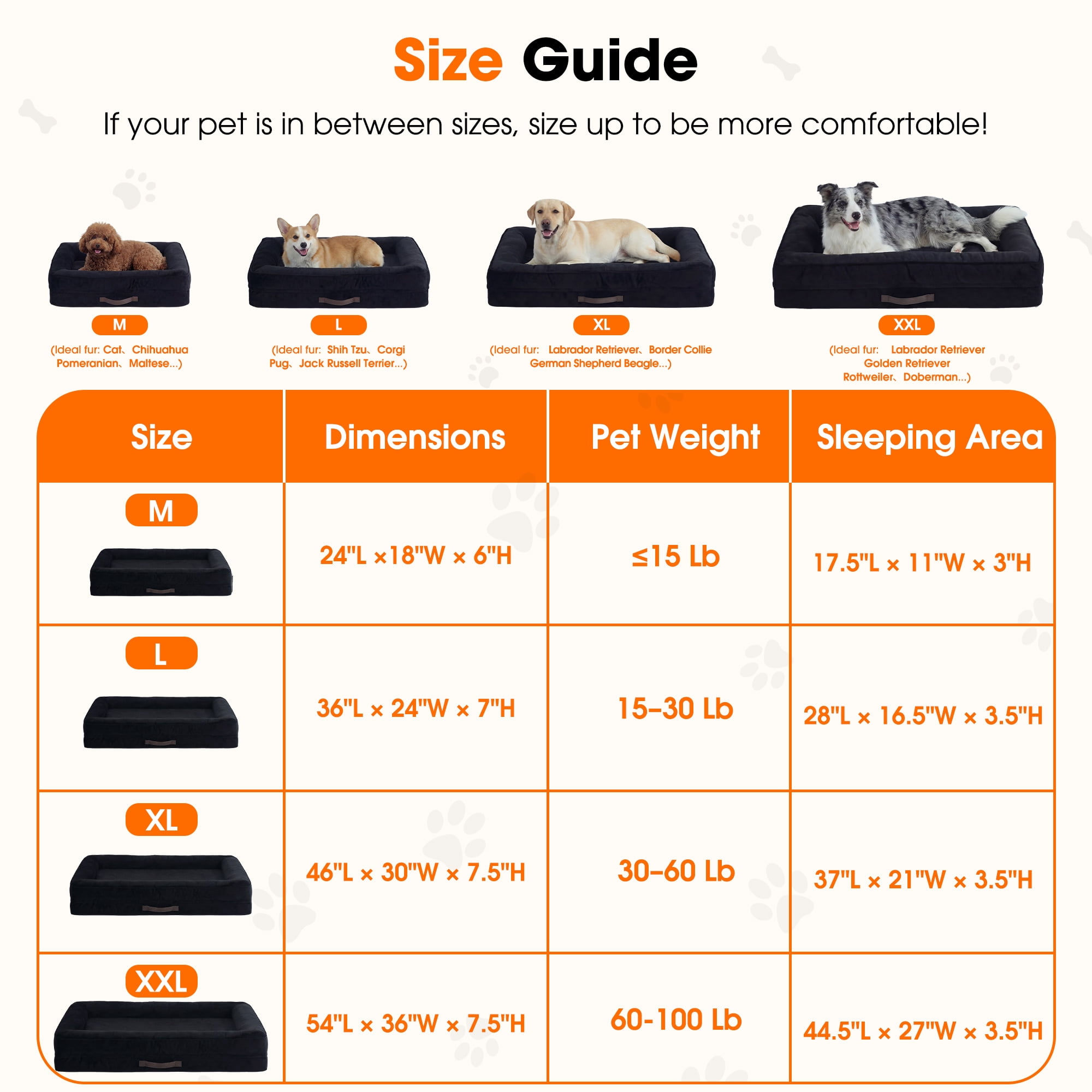XX-Large Orthopedic Dog Bed Waterproof Pet Sofa Bed Four-Sided Bolster Cushion with Removable Washable Cover for Big Dogs Black