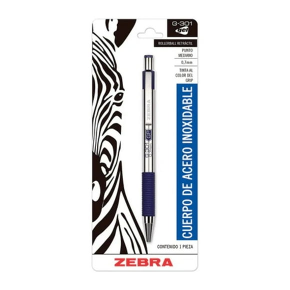 Boligrafo Gel Retractil G-301 Zebra Tinta Azul 0.7 Mm Aluminio